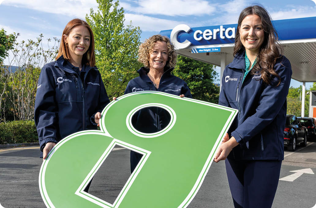 Ireland’s largest fuel supplier Certa, which is part of DCC plc, has been awarded the coveted Guaranteed Irish symbol in recognition of its commitment to creating sustainable jobs, supporting local communities and promoting Irish provenance. Certa employs over 370 people in communities all over Ireland through its network of 49 pay@pump forecourts and 29 home heating depots. Pictured celebrating the award were Laura Byrne, Head of Sustainable Fuels; Orla Stevens, Managing Director; and Grace Cunningham, Interim Head of Retail Unmanned at Certa Photo by Sean Brosnan Photography ** NO REPRODUCTION FEE **