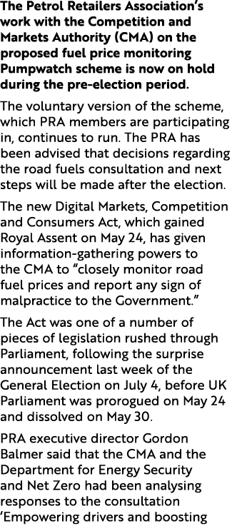 The Petrol Retailers Association’s work with the Competition and Markets Authority (CMA) on the proposed fuel price m...