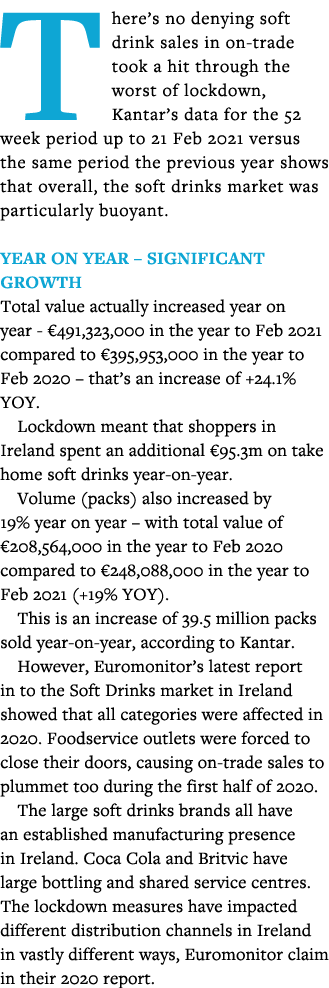 There s no denying soft drink sales in on-trade took a hit through the worst of lockdown, Kantar s data for the 52 we   