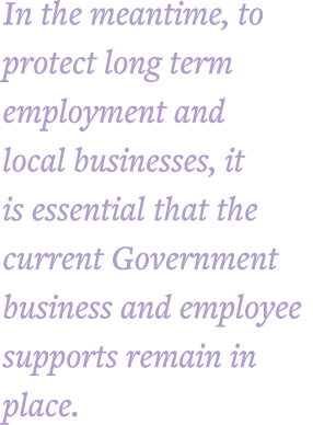 In the meantime, to protect long term employment and local businesses, it is essential that the current Government bu   