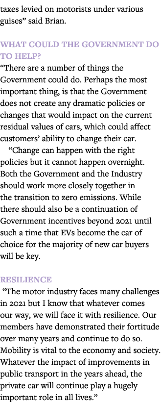 taxes levied on motorists under various guises  said Brian  What could the government do to help   There are a number   