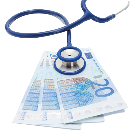 20 EURO banknotes with doctors stethoscope over it - 1 to 1 ratio
