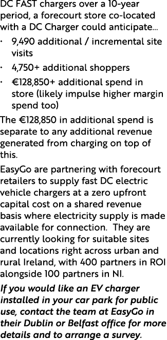 DC FAST chargers over a 10-year period, a forecourt store co-located with a DC Charger could anticipate      9,490 ad   