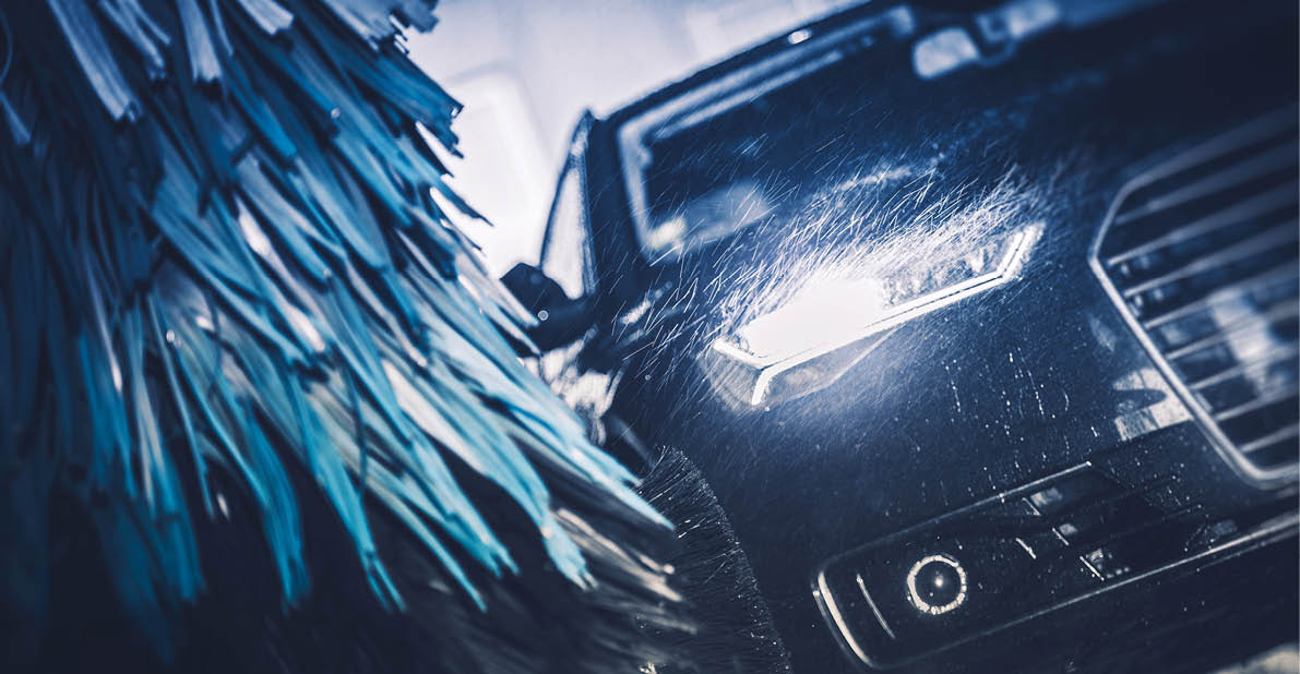 Modern Brush Car Wash Blue Color Graded Concept. 