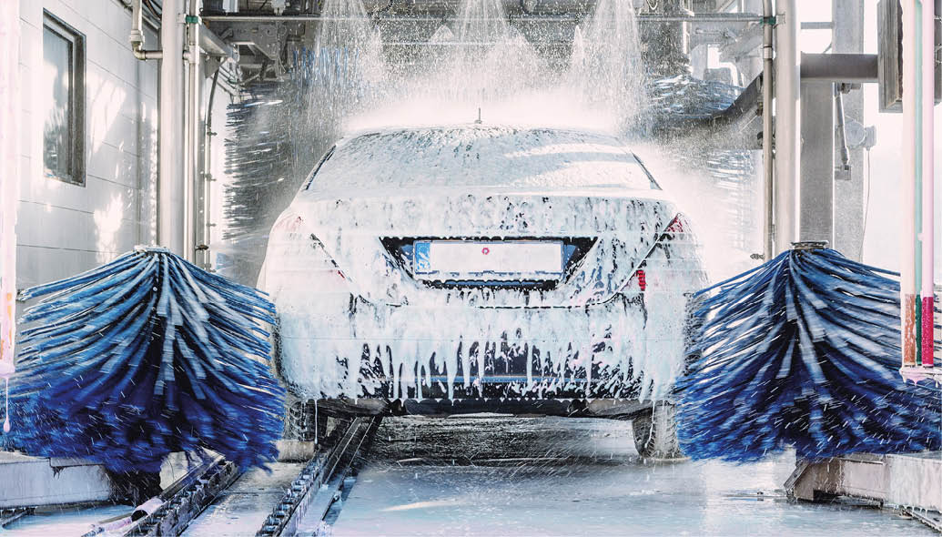 detail view on car wash, car wash foam water, Automatic car wash in action