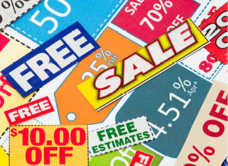Set of cut coupons for shopping to save money.