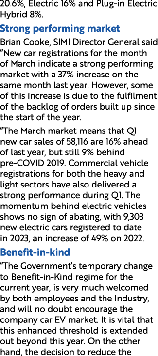 20.6%, Electric 16% and Plug in Electric Hybrid 8%. Strong performing market Brian Cooke, SIMI Director General said ...