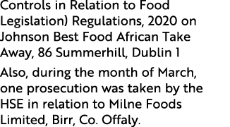 Controls in Relation to Food Legislation) Regulations, 2020 on Johnson Best Food African Take Away, 86 Summerhill, Du...