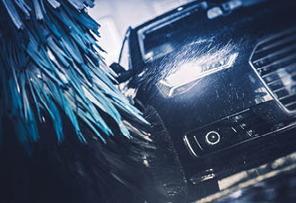 Modern Brush Car Wash Blue Color Graded Concept. 