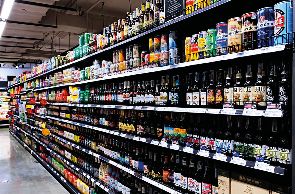 February 16, 2019 - Bangkok, Thailand :: Perspective of craft beers on the shelf in a supermarket