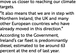 move us closer to reaching our climate targets. “It also means that we are in step with Northern Ireland, the UK and ...