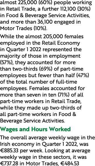 almost 225,000 (60%) people working in Retail Trade, a further 112,100 (30%) in Food & Beverage Service Activities, a...
