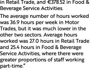 in Retail Trade, and €378.52 in Food & Beverage Service Activities. The average number of hours worked was 36.9 hours...