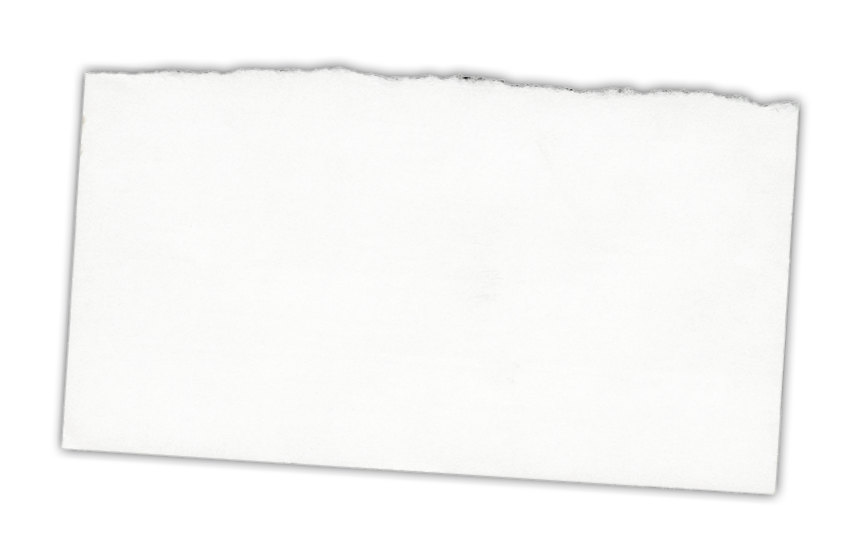 High resolution image of torn note paper isolated on black background.