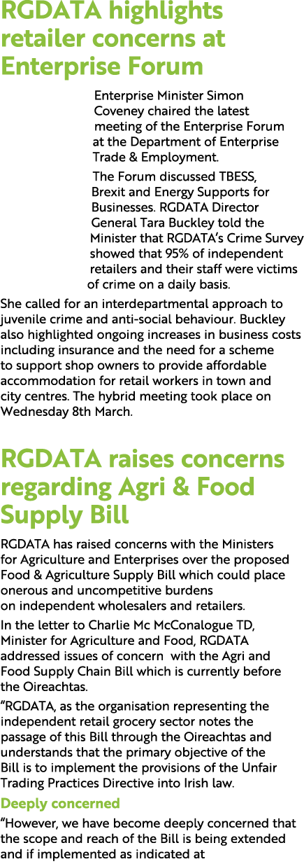 RGDATA highlights retailer concerns at Enterprise Forum Enterprise Minister Simon Coveney chaired the latest meeting ...