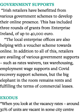 Government supports  Irish retailers have benefitted from various government schemes to develop their online presence   