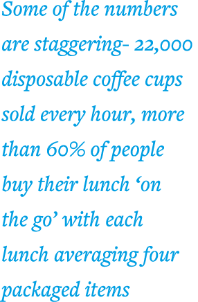 Some of the numbers are staggering- 22,000 disposable coffee cups sold every hour, more than 60% of people buy their    