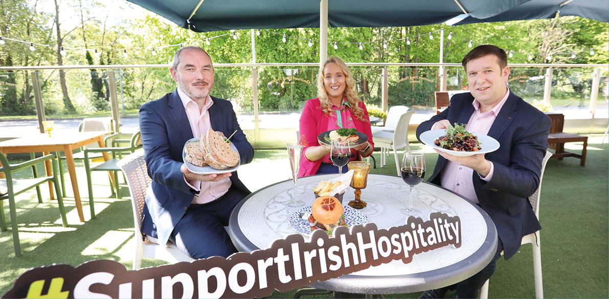 NO REPRO FEE 30 05 2021 Pictured are Michael McCormack, Managing Director, Musgrave MarketPlace, Lorraine Heskin, CEO and Founder Gourmet Food Parlour and Adrian Cummins, CEO, Restaurant Association of Ireland at the launch of #SupportIrishHospitality, a new campaign by Musgrave MarketPlace calling on consumers to help support the recovery of the hospitality industry by drinking and dining out responsibly this summer   As part of this campaign Musgrave MarketPlace is investing  650,000 in a range of new initiatives to assist the reboot and recovery of the sector  Photograph: Sasko Lazarov   Photocall Ireland