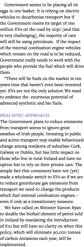Government seems to be placing all its eggs in one basket  It is relying on electric vehicles to decarbonise transpor   
