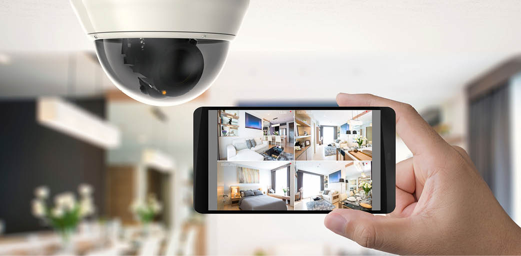 hand holding 3d rendering mobile connect with security camera