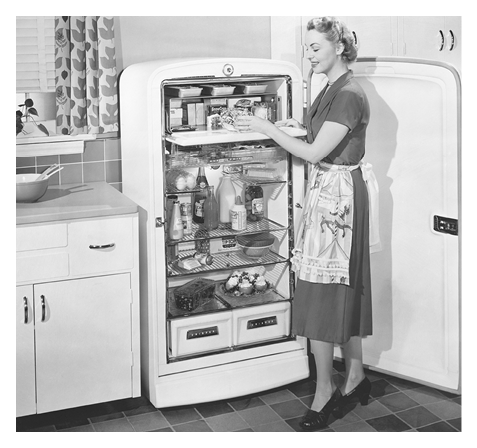 Woman with open refrigerator