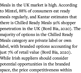 Meals in the UK market is high  According to Mintel, 88% of consumers eat ready meals regularly, and Kantar estimates   