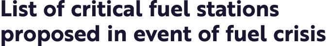 List of critical fuel stations proposed in event of fuel crisis