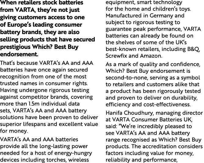 When retailers stock batteries from VARTA, they re not just giving customers access to one of Europe s leading consum   