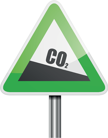 detailed illustration of a green downhill grade sign with co2 text, symbol for decreasing co2 output, eps10 vector