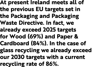 At present Ireland meets all of the previous EU targets set in the Packaging and Packaging Waste Directive  In fact,    