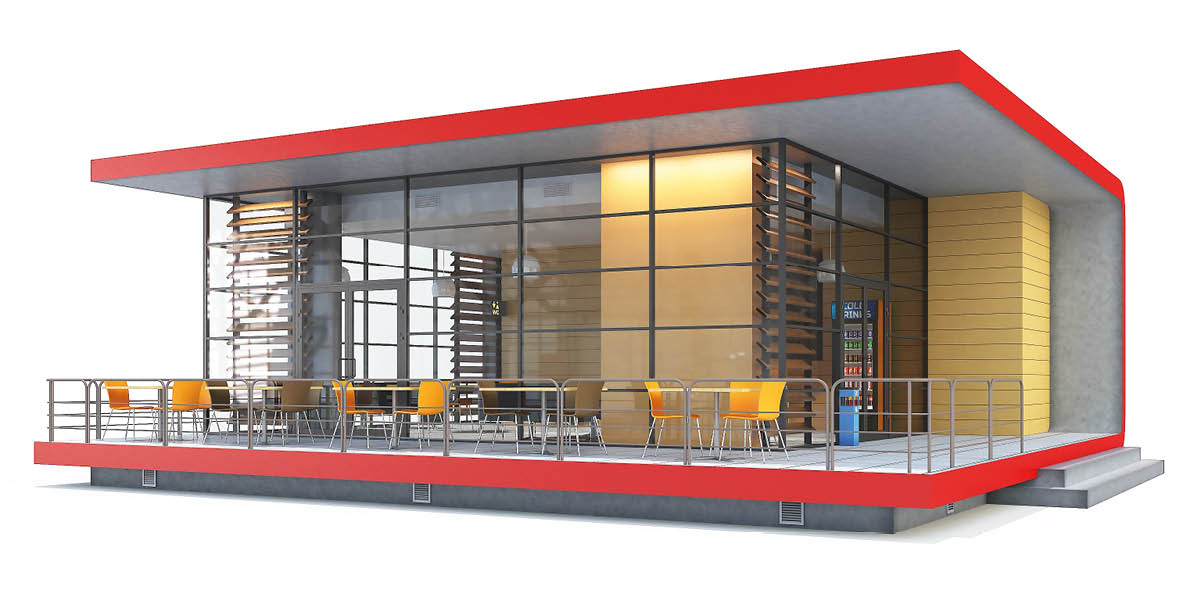 3d Rendering of a Fast food restaurant on white background 