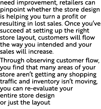need improvement, retailers can pinpoint whether the store design is helping you turn a profit or resulting in lost s...
