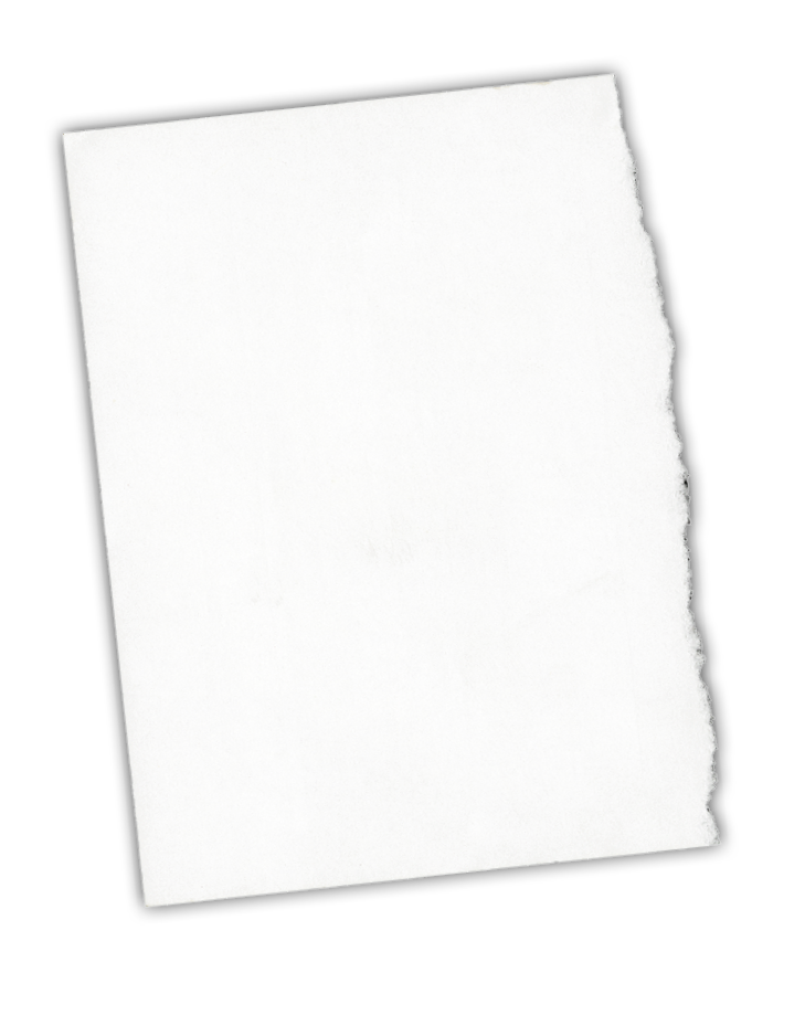 High resolution image of torn note paper isolated on black background.