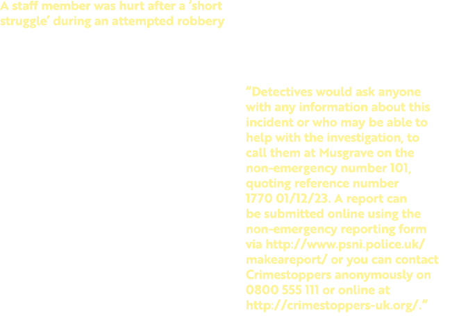 A staff member was hurt after a ‘short struggle’ during an attempted robbery Three men, all dressed in dark clothing ...