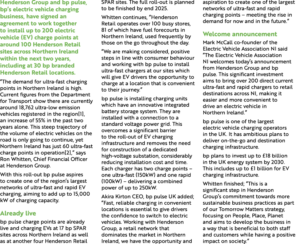 Henderson Group and bp pulse, bp’s electric vehicle charging business, have signed an agreement to work together to i...