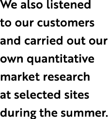 We also listened to our customers and carried out our own quantitative market research at selected sites during the s...