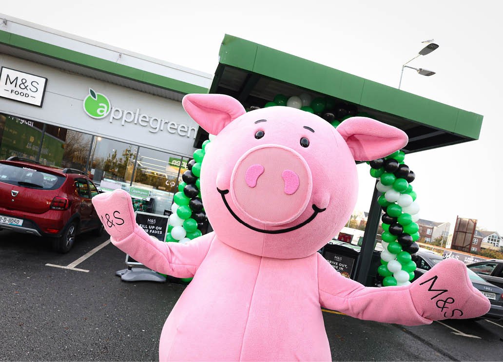 17/11/22 ***NO REPRO FEE*** Percy Pig pictured at the Applegreen Mountgorry in Swords Co Dublin, for the launch of the very first M&S Food in store at Applegreen. The exciting partnership is the continuation of Applegreen's commitment to providing the best in store experience and choice to its customers by adding over 400 exclusive M&S food products. The very best of M&S Food; including fresh fruit, sandwiches and salads, dinner for tonight and a selection of other delicious M&S treats including everyone’s favourite, Percy Pigs and Colin the Caterpillar cakes, are now available in store at Applegreen Mountgorry.. Pic: Marc O'Sullivan
