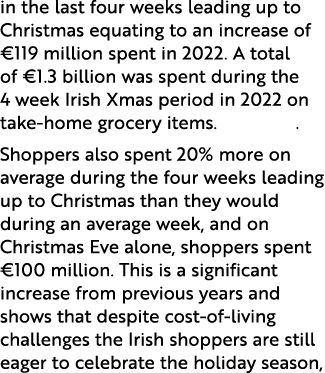 in the last four weeks leading up to Christmas equating to an increase of €119 million spent in 2022. A total of €1.3...