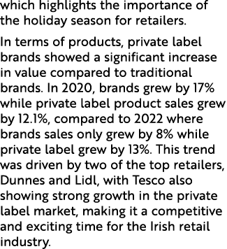 which highlights the importance of the holiday season for retailers. In terms of products, private label brands showe...