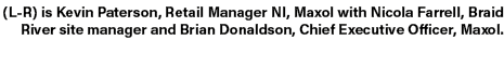 (L R) is Kevin Paterson, Retail Manager NI, Maxol with Nicola Farrell, Braid River site manager and Brian Donaldson, ...