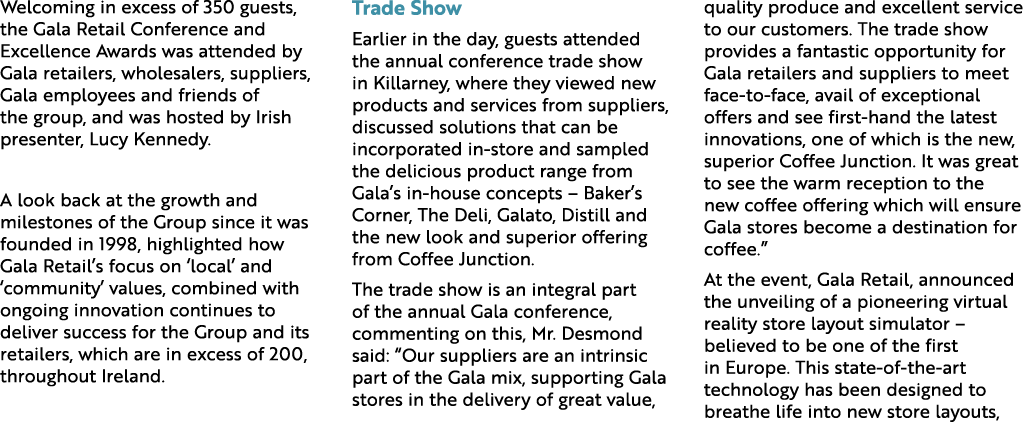 Welcoming in excess of 350 guests, the Gala Retail Conference and Excellence Awards was attended by Gala retailers, w...
