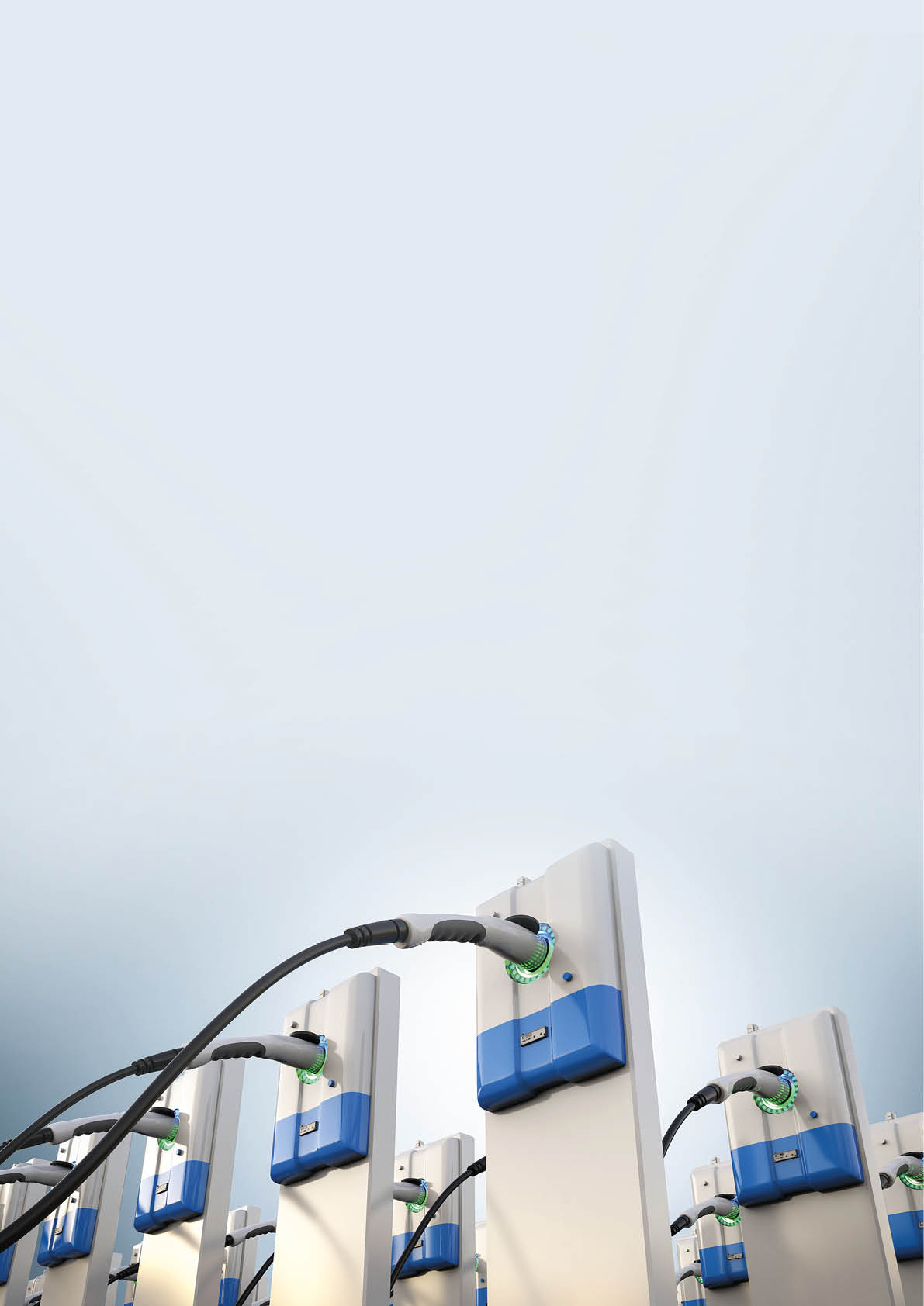 3d rendering group of EV charging stations or electric vehicle recharging stations 