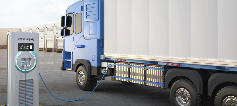 3d rendering ev logistic trailer truck or electric vehicle lorry at charging station