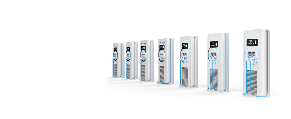 3d rendering group of EV charging stations or electric vehicle recharging stations 