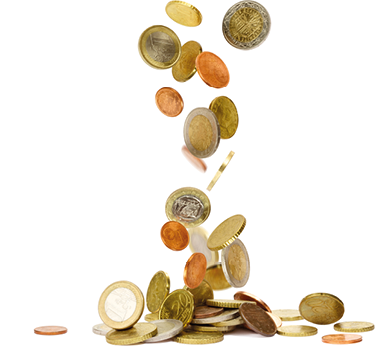 Heap of euro coins falling to the ground