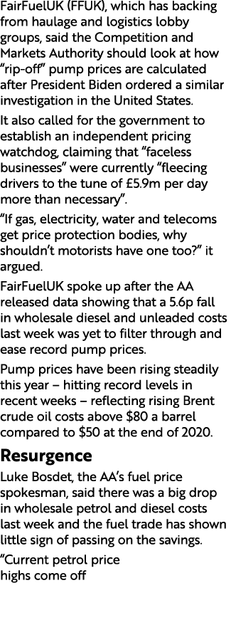 FairFuelUK (FFUK), which has backing from haulage and logistics lobby groups, said the Competition and Markets Author   