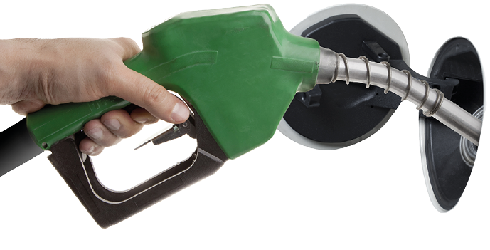 Male hand filling gas isolated on white