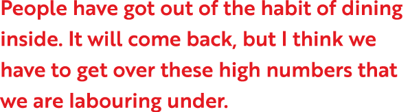 People have got out of the habit of dining inside  It will come back, but I think we have to get over these high numb   