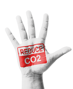 Open hand raised, Reduce CO2 sign painted, multi purpose concept - isolated on white background