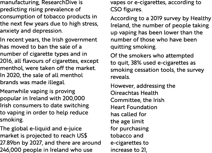 manufacturing, ResearchDive is predicting rising prevalence of consumption of tobacco products in the next few years    